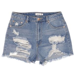 Rue21 High Waist Shorts Size 5 Juniors Distressed Raw Hem Blue Denim Measure W28